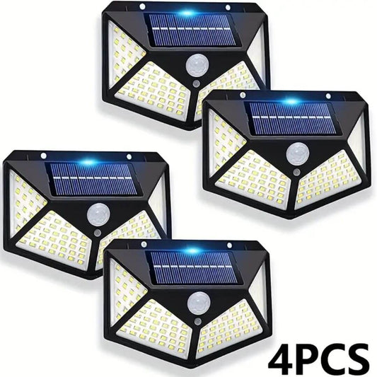 🔥 Combo X4 Lámparas Solares de 100 LED con Sensor de Movimiento