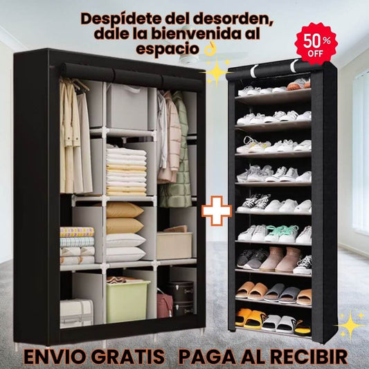 Combo Armario 3 cuerpos + zapatero tela