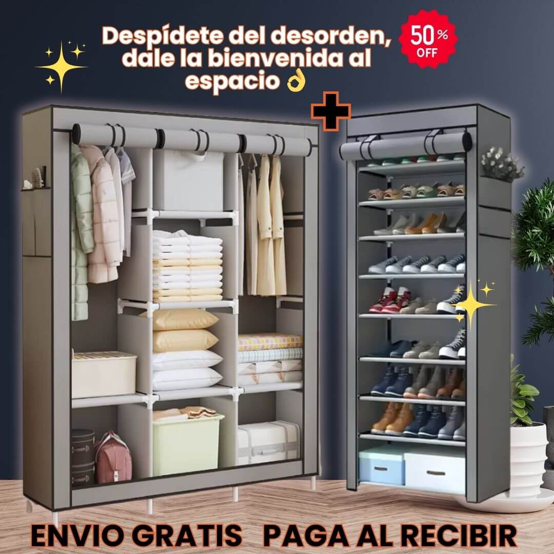 Combo Armario 3 cuerpos + zapatero tela