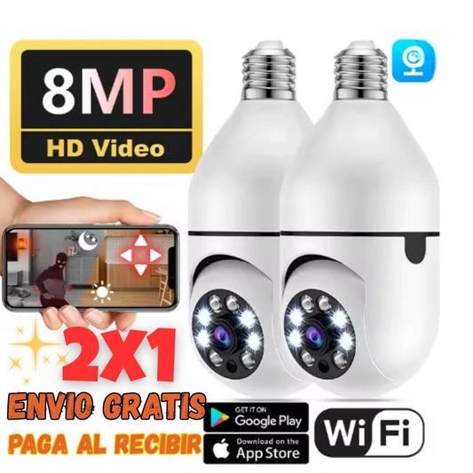 Cámara 360° Bombillo con visión nocturna 2x1